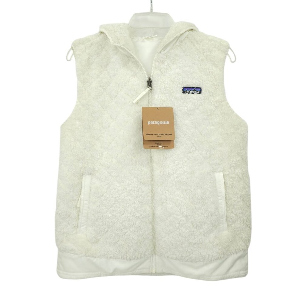 Patagonia Los Gatos Vest Hooded White Size L Reversible Fleece Zip Pockets New - Picture 4 of 16